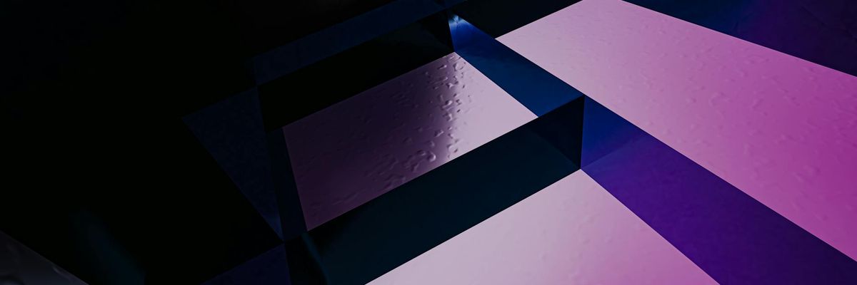 Wide abstract futuristic landscape with glowing violet horizons